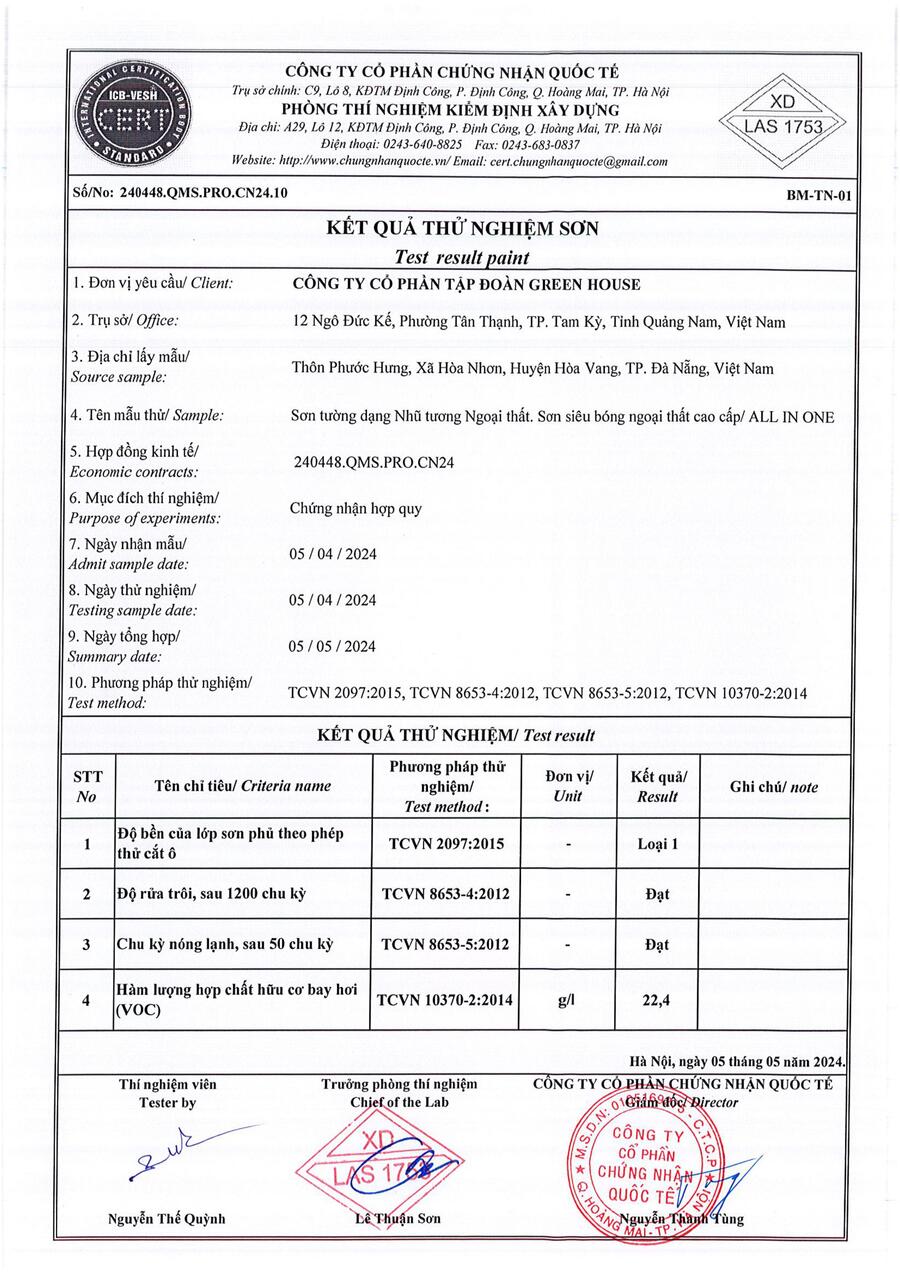 đề thí nghiệm sơn greenhouse